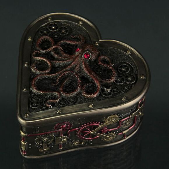 Heart Shaped Steampunk Octopus Trinket / Stash Box - Picture 2 of 3